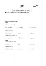 English worksheet: video class- how to lose a guy in ten days