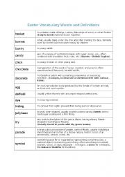 English worksheet: Easter vocabulary and meanings for each word