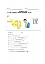 English worksheet: Vocabulary Quiz- Five little ducks