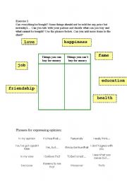 English worksheet: what can money buy