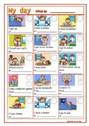 English Worksheet: DAILY ROUTINE-GUIDED WRITING