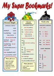 MY SUPER BOOKMARKS PART 3! _ FUNNY GRAMMAR AND VOCABULARY BOOKMARKS FOR KIDS (2 pages: Present Simple, Presenr Cont., Ordinal numbers 1-1000, present and past forms of to be, common irregular verbs) EDITABLE!!!