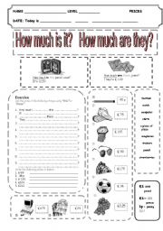 English Worksheet:  How much is it? / How much are they?