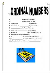 English Worksheet: Days of the week and Ordinal Numbers 