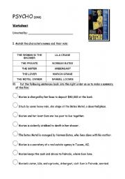 English Worksheet: PSYCHO by Alfred HITCHCOCK: Worksheet