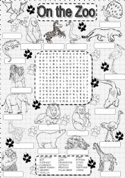 wordsearch ZOO ANIMALS