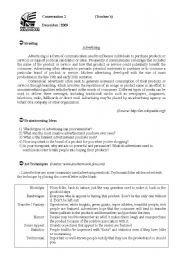 English Worksheet: Convesation Class about Advertising (Teachers Copy)