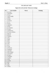 English Worksheet: vocabulary test