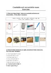English Worksheet: Exercises Countable and uncountable nouns