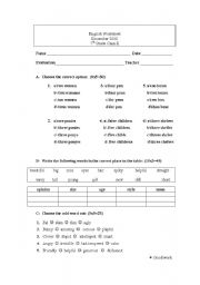 English worksheet: worksheet on plurals and description