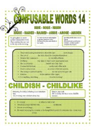 CONFUSABLE WORDS 14-RISE-RAISE-ARISE-CHILDISH-CHILDLIKE-ADVICE-ADVISE-CONSULT