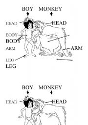 English Worksheet: body parts - Mowgli