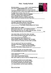 English Worksheet: Song: Pink - Family Portrait