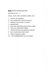 English worksheet: work sheet for the use of adverbs of frequency