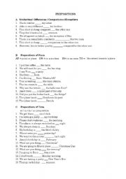 English Worksheet: prepositions exercises 