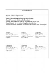 English Worksheet: Cinquain Poem Lesson Plan