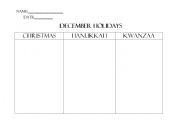 English Worksheet: December Holiday Sorting