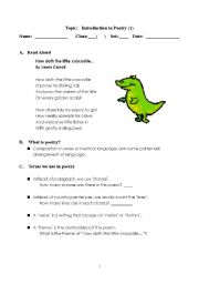 English Worksheet: Introduction to Poetry