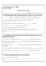 English worksheet: Teen Age