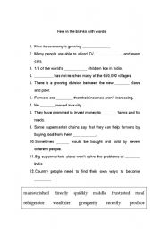 English worksheet: fill in the blanks with words 