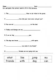 English worksheets: Cut and Paste Sentences