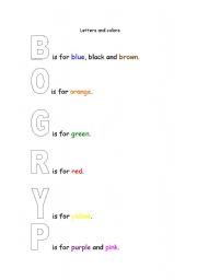 English worksheet: Letters and colors
