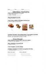 English worksheet: American Thanksgiving vs. Korean Chuseok