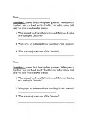 English Worksheet: Crusades closure