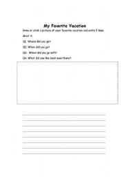 English worksheet: My favorite vacation