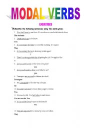 English worksheet: Modal Verbs exercises