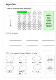 English Worksheet: vegetables crossword