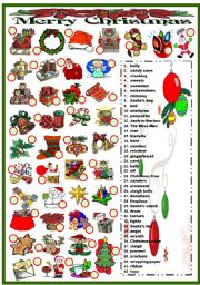 English Worksheet: CHRISTMAS - MATCHING (B&W VERSION INCLUDED)