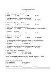 English worksheet: ENGLISH KNOWLEDGE QUIZ