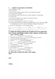 English worksheet: vocabulary study