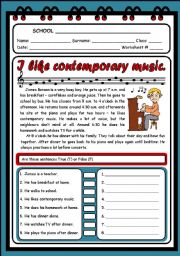 I LIKE CONTEMPORARY MUSIC (READING & COMPREHENSION) - 2 PAGES