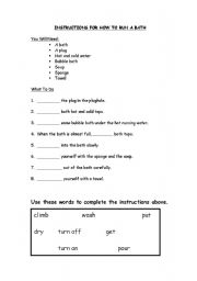 English Worksheet: instructions on how to run a bath