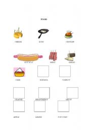 English worksheet: FOOD (pictures and words)
