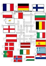 English Worksheet: Europian Countries. Crossword.