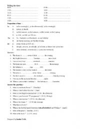 English Worksheet: telling the time and preposition of time 