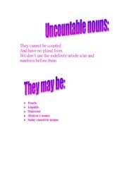 English Worksheet: uncountable nouns