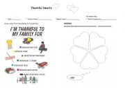 English Worksheet: Thankful hearts