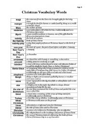 English Worksheet: Christmas Vocabulary Words