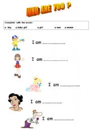 English worksheet: who are you ? I am....