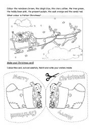 English Worksheet: Christmas coloring & card 1