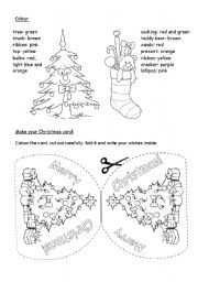 English Worksheet: Christmas coloring & card 2