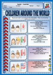 English Worksheet: Read and match - Children around the world - Speak about your country