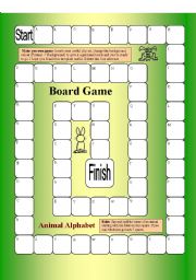 English Worksheet: Board Game - Animal Alphabet - 62 Squares, 1 page 