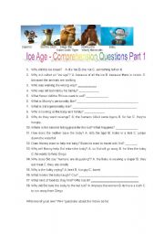 English Worksheet: Ice Age Movie View Comprehension Questions Part 1