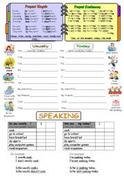 English Worksheet: Present Simple and present continuous rules, practice, speaking