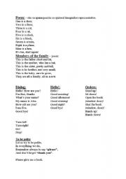 English Worksheet: Thematic poems, dialogues and describing pictures
